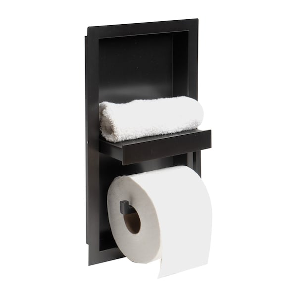 Alfi Brand Brushed Black PVD Stainless Steel Recessed Shelf / Toilet Paper Holder Niche ABTPNP88-BB - main
